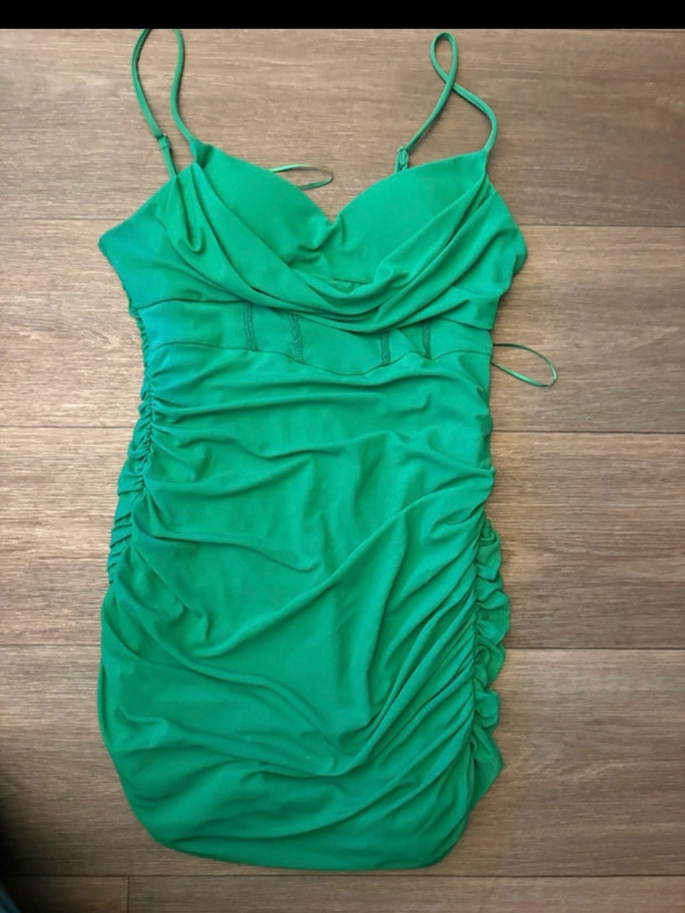 The Vintage Shop Emerald Green Ruched Cowl Mini Dress